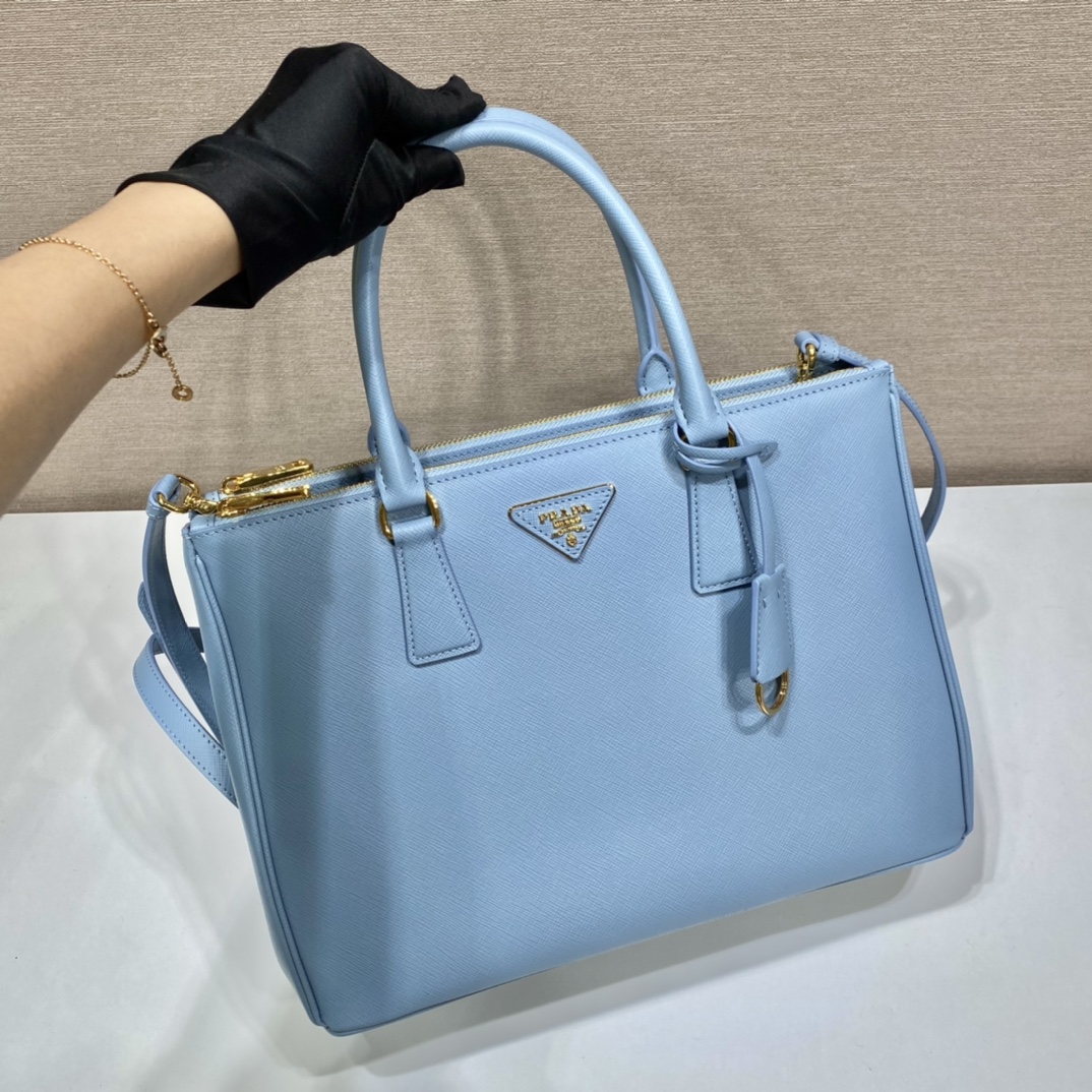 Prada Large Galleria Saffiano Leather Bag Tote Shoulder Bag Light Blue 1BA274